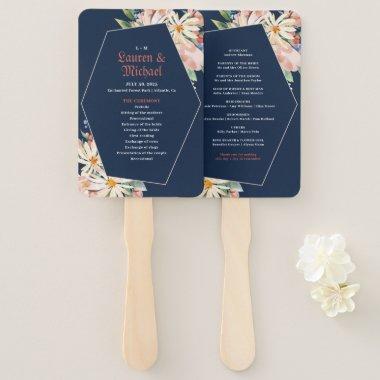 Navy Blue Coral Wildflower Spring Floral Wedding Hand Fan
