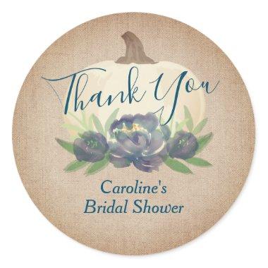 Navy Blue Fall Pumpkin Bridal Shower Thank You Classic Round Sticker