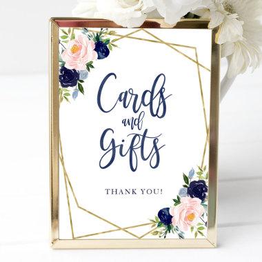 Navy Blue Gold Floral Invitations And Gifts Sign