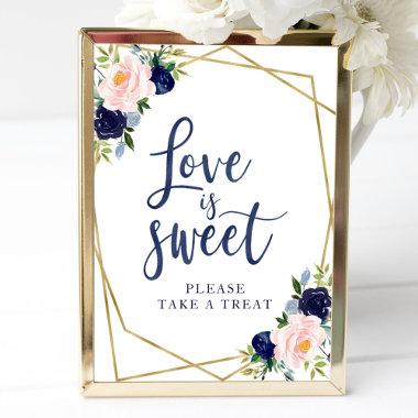 Navy Blue Gold Floral Love Is Sweet Sign