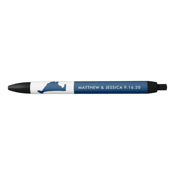 Navy Blue Marthas Vineyard Map Wedding Black Ink Pen