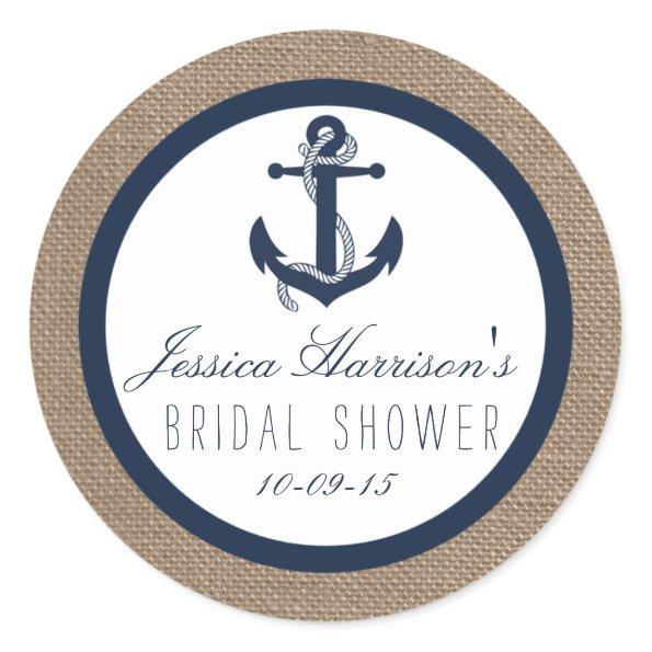 Navy Blue Nautical Anchor Bridal Shower Stickers