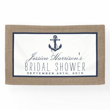 Navy Blue Nautical Anchor On Burlap Bridal Shower Banner