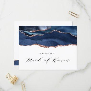 navy blue rose gold will you be my Maid of Honor Invitation PostInvitations