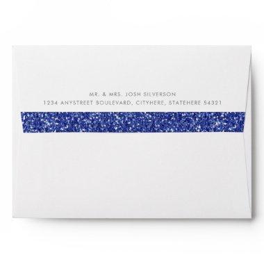 Navy Blue Sapphire Glitter Inside Return Address Envelope