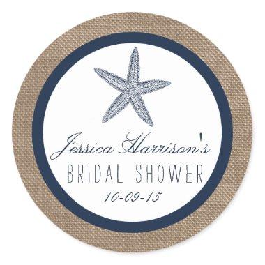 Navy Blue Starfish Beach Bridal Shower Stickers