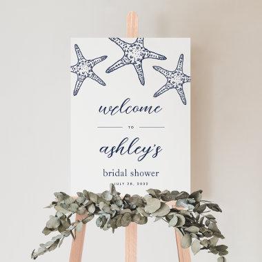 Navy Blue Starfish Bridal Shower Welcome Sign