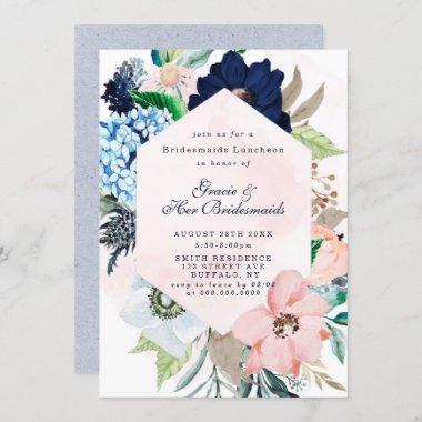 Navy Blush Floral Bridesmaids Luncheon Invites