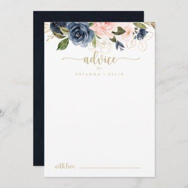 Navy Blush Floral Gold Wedding  Advice Card