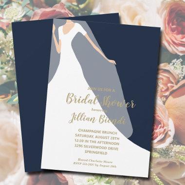 Navy Bridal Shower Invitations Dress and Veil