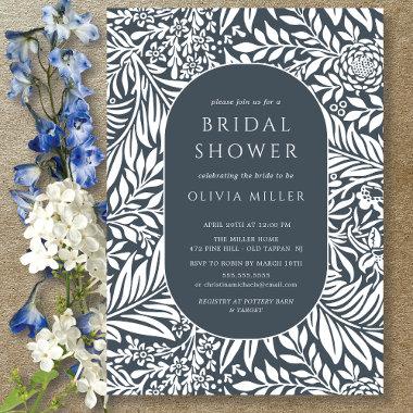 Navy Leaf Floral Bridal Shower Invitations
