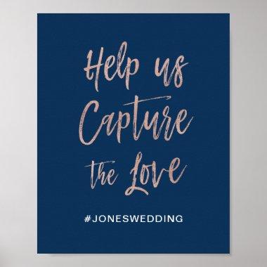 Navy & Rose Gold Glam Chic Wedding Hashtag Sign