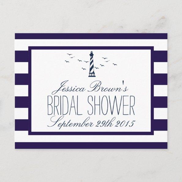 Navy Stripe Lighthouse Bridal Shower Recipe Invitations
