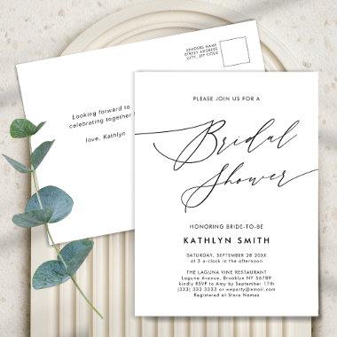 Neutral White Elegant Script Modern Bridal Shower Invitation PostInvitations