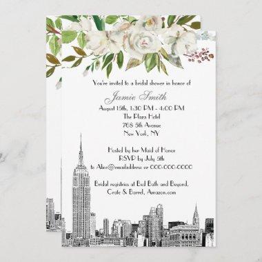 NYC Skyline ESB Etch White Floral Bridal Shower Invitations