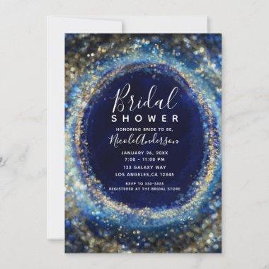 Ocean Blue & Gold Sparkling Lights Bridal Shower Invitations