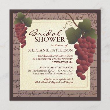 Old World Grapevine Wine Bridal Shower Invitations