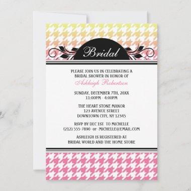 Ombre Yellow Pink Houndstooth Bridal Shower Invitations