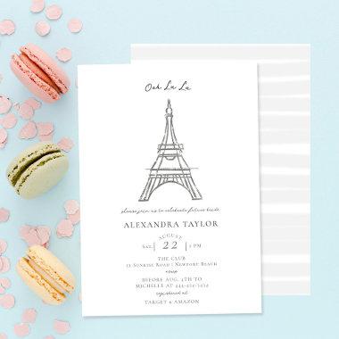 Ooh La Glitter Eiffel Paris Minimal Bridal Shower Invitations