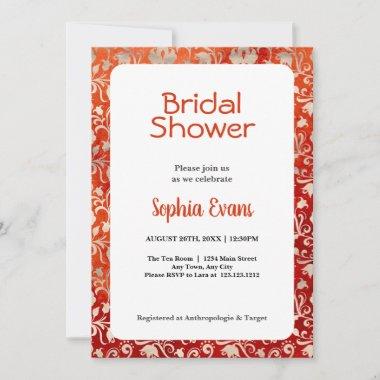 Orange and Gold Floral White Bridal Shower Invitations
