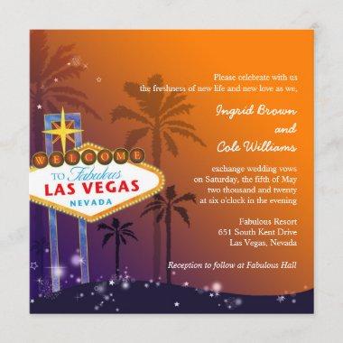Orange & Purple Twilight Las Vegas Wedding Invitations