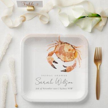 Orange Sand Coastal Crab Nautical Bridal Shower Paper Plates