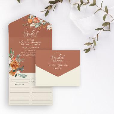Orange & White Floral Bridal Shower & Recipe All In One Invitations