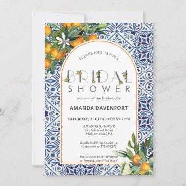 Oranges Bridal Shower with mediterranean tiles Invitations