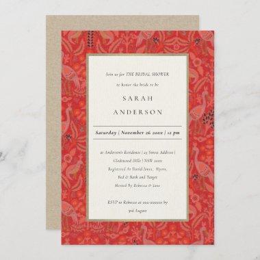 Ornate Red Classy Floral Peacock Bridal Shower Invitations