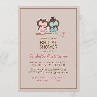 Owl Bride & Groom Sweet Bridal Shower Invitations
