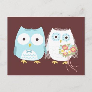 Owls Wedding Bride and Groom Cute Newlywed Couple PostInvitations
