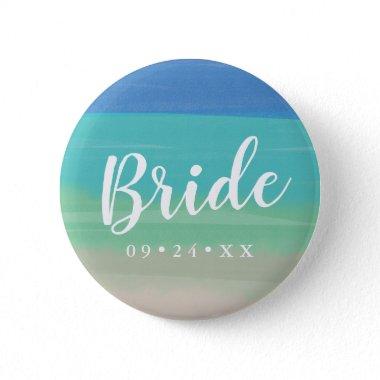Painted Sand and Ocean Wedding Bride Button