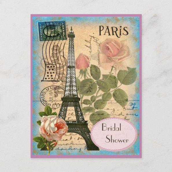 Pairs Eiffel Tower & Roses Bridal Shower Invitations