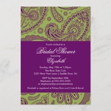 Paisley Bridal Shower Invitations Chartreuse Purple
