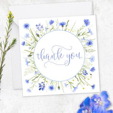 Pale Blue Wildflower Thank You Pretty Script Font Note Invitations