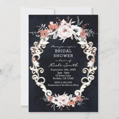 Pale Floral Dark Chalk Elegant Chic Bridal Shower Invitations