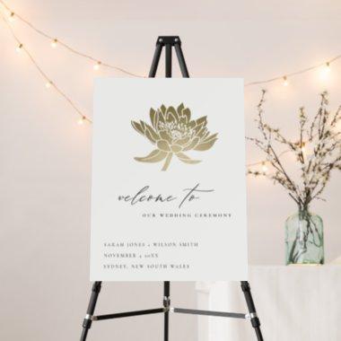 Pale Gold White Lotus Floral Wedding Welcome Foam Board
