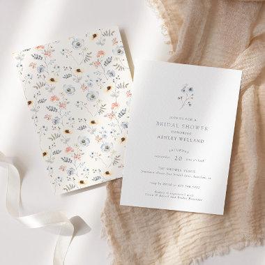 Pale Modern Simple Floral Bridal Shower Invitations