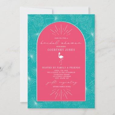 Palm Leaves Flamingo Pink Blue Bridal Shower Invitations
