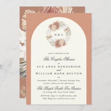 Pampas Arch Wreath Coral Terracotta Bridal Shower Invitations
