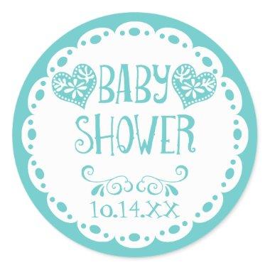 Papel Picado Baby Shower Aqua Blue Fiesta Envelope Classic Round Sticker