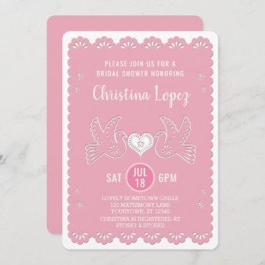 Papel Picado Love Birds Pink Bridal Shower Invitations