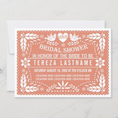 Papel picado lovebirds coral wedding bridal shower Invitations