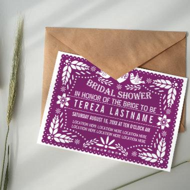 Papel picado modern purple wedding bridal shower Invitations