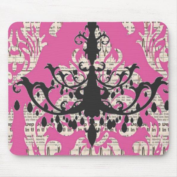 Paris chic hot pink damask vintage chandelier mouse pad