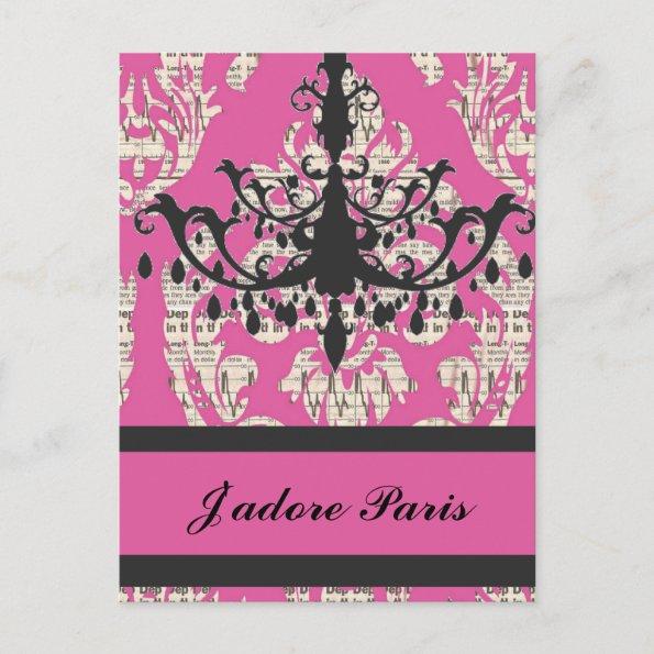 Paris chic hot pink damask vintage chandelier postInvitations
