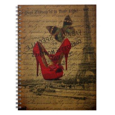 Paris eiffel tower fashionista red stilettos notebook