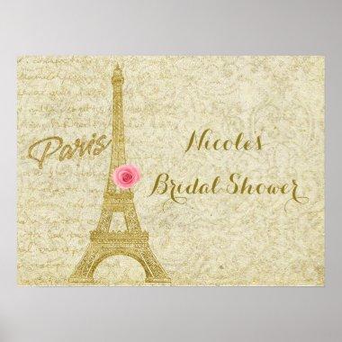Paris Eiffel Tower Gold & Pink Elegant Banner Poster