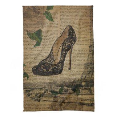 Paris eiffel tower vintage girly shoe Stiletto Towel