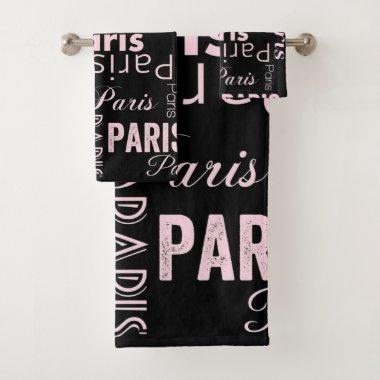 Paris pink and black, paris print bath towel set